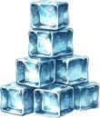 Pyramid stack of seven bright blue square ice cubes Royalty Free Stock Photo