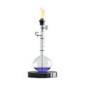 PNG Flame burning on flask in Lab on stand on Transparent Background - Ai Generated Royalty Free Stock Photo