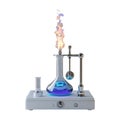 PNG Flame burning on flask in Lab on stand on Transparent Background - Ai Generated Royalty Free Stock Photo