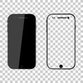 PNG mockup. Phone mock up. Black smartphone. Mobile cellphone with blank screen isolated on transparent background. Template and