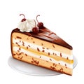 PNG Slice of Cake with Cream and Icing on Transparent Background with Clipping Path CutOut Concept for Realistic Food