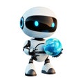 PNG Small Robot Holding Planet in Hands on Transparent Background - Ai Generated Royalty Free Stock Photo