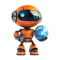PNG Small Robot Holding Planet in Hands on Transparent Background - Ai Generated Royalty Free Stock Photo