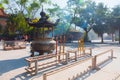Po Lin Monastery, burning incense Lantau Island, Hong Kong, China Royalty Free Stock Photo
