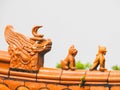 Po Lin monastery roof ornaments. Chinese roof charms or roof-figures, or walking beasts