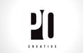 PO P O White Letter Logo Design with Black Square.