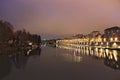 Po river and Murazzi docks, Torino, Italy, night view