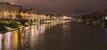 Po river and Murazzi docks, Torino, Italy, night view Royalty Free Stock Photo