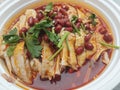 Poached chicken in chili sauce Royalty Free Stock Photo