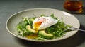 poached egg with leaking yolk, protein healthy food, egg benedict