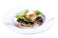 Poached egg with quinoa and salad on a white plate Royalty Free Stock Photo