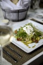 Poached egg salad on frisee Royalty Free Stock Photo