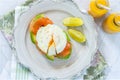 Poached egg, salmon and avocado sandwich