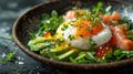 Poached egg and salmon on an avocado salad., AI Generated