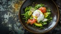 Poached egg and salmon on an avocado salad., AI Generated