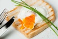 Poached Egg On Toast With Chives And Spices. White Plate Royalty Free Stock Photo