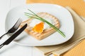 Poached Egg On Toast With Chives. White Plate Royalty Free Stock Photo