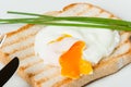 Poached Egg On Toast With Chives. White Plate Royalty Free Stock Photo