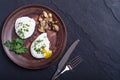 Poached eggs with parsley and mushrooms Royalty Free Stock Photo