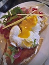 Poached eggs toast with salmon and cheese Royalty Free Stock Photo