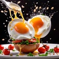 Poached eggs with whole yolk, classic breakfast meal