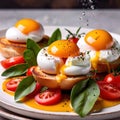 Poached eggs with whole yolk, classic breakfast meal