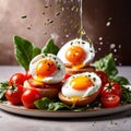 Poached eggs with whole yolk, classic breakfast meal