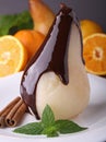 Poached pear with chocolate Royalty Free Stock Photo