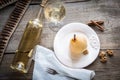 Poached pear in white wine Royalty Free Stock Photo