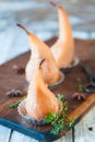 Poached pears with spices in syrup Royalty Free Stock Photo