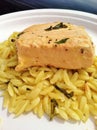 Poached Salmon Steak with Lemon Orzo