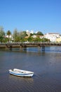 View along river towards the town, Tavira.