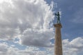 The Pobednik monument, Victor monument on Kalemegdan fortress Belgrade Usce at cloudy spring day