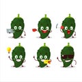 Poblano cartoon character with various types of business emoticons
