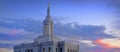 Pocatello Idaho LDS Mormon Temple with Lights at Sunset