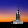 Pocatello Idaho LDS Mormon Temple with Lights at Sunset Royalty Free Stock Photo