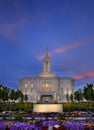 Pocatello Idaho LDS Mormon Temple Sky Clouds Flowers and Trees