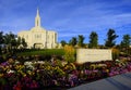 Pocatello Idaho LDS Mormon Temple Sky Clouds Flowers and Trees
