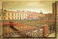 Pochtamtsky bridge across the river Moyka. Saint Petersburg. Imitation of a picture. Oil paint. Rendring