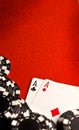 Pocket Aces on Red Felt Royalty Free Stock Photo