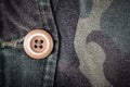 Pocket with a button on the fabric with a camouflage pattern. Ba