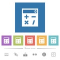 Pocket calculator flat white icons in square backgrounds Royalty Free Stock Photo