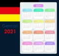 Pocket calendar for 2021. Mini calendar template. German, starts monday.