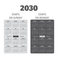 2030 pocket calendar. Start on Sunday and Monday Royalty Free Stock Photo