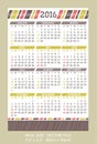 Pocket Calendar 2016, start on Sunday