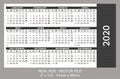 Pocket calendar 2020, start on Sunday, vector. Black color. Royalty Free Stock Photo