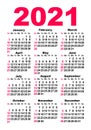 Pocket calendar for 2021. Sunday week start simple design template