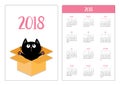 Pocket calendar 2018 year. Week starts Sunday. Adopt me.