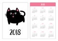 Pocket calendar 2018 year. Week starts Sunday. Black cat Royalty Free Stock Photo