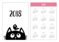 Pocket calendar 2018 year. Week starts Sunday. Black cat Royalty Free Stock Photo